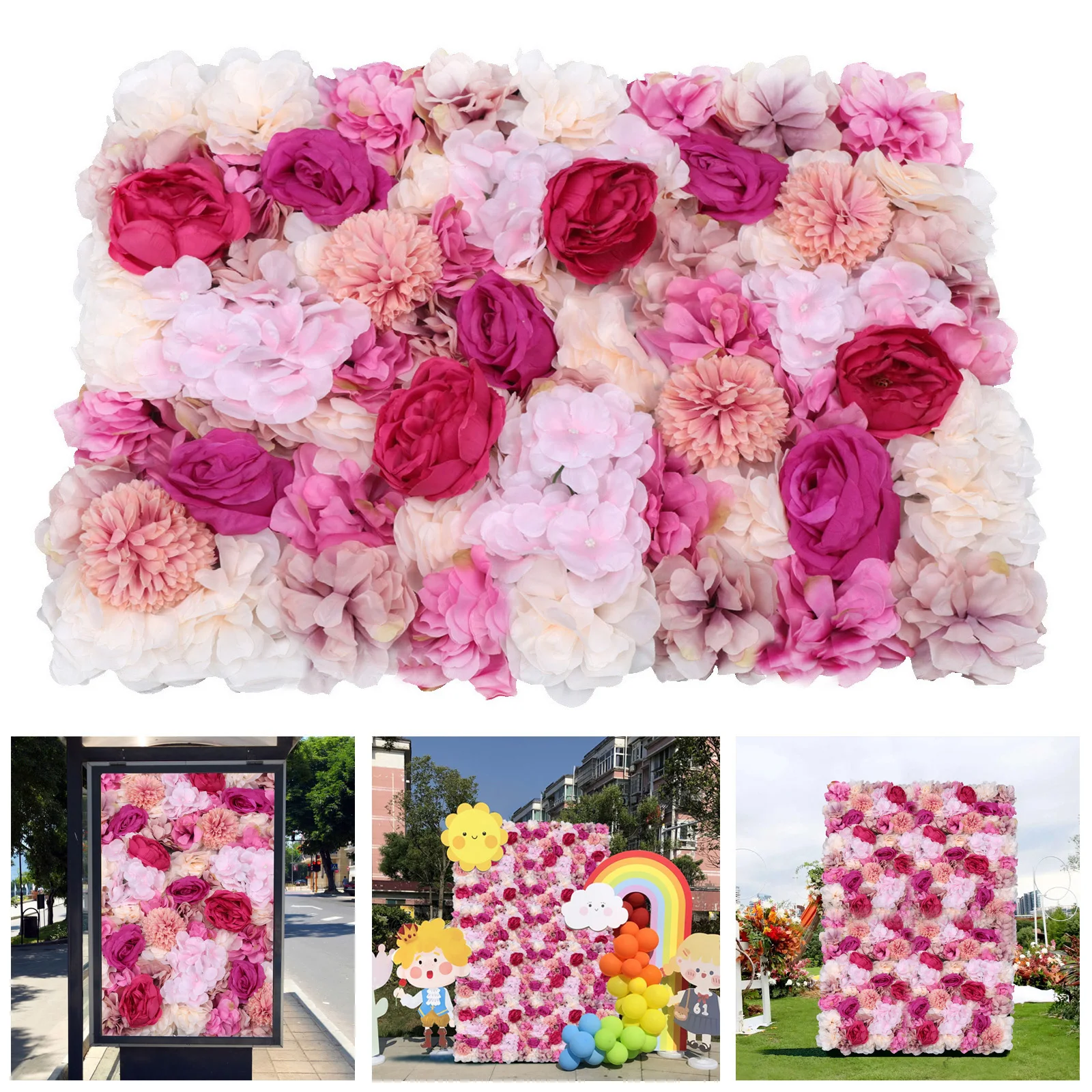 

15.7×23.6 in 6PCS 3D Artificial Flowers Wall Panel Flower Backdrop Roses Outdoor Home Decoration for Party Wedding Bridal Shower