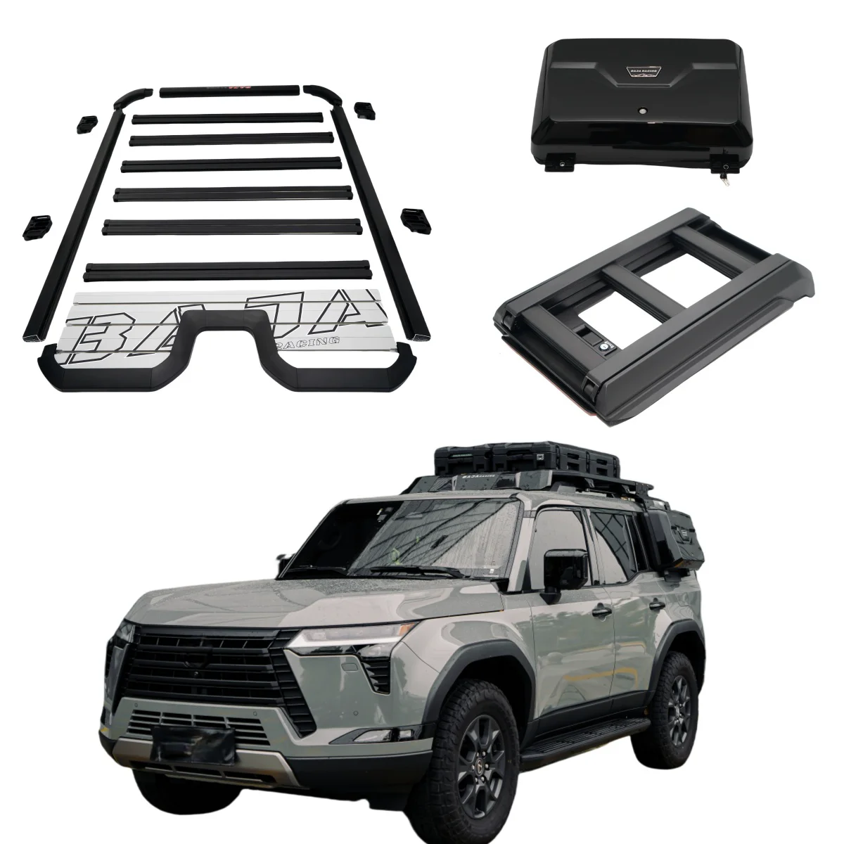 

CAR ROOF RACK ROOF PLATFORM FLAT PLATFORM & SIDE LADDER & SIDE STORAGE BOX in Aluminium Perfect FIT for GX550 2024+
