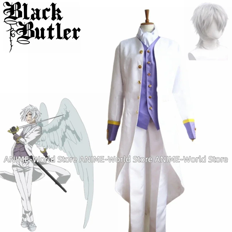 

Anime Black Butler Kuroshitsuji Ash Landers White Tuxedo Suit Cosplay Costume Wig