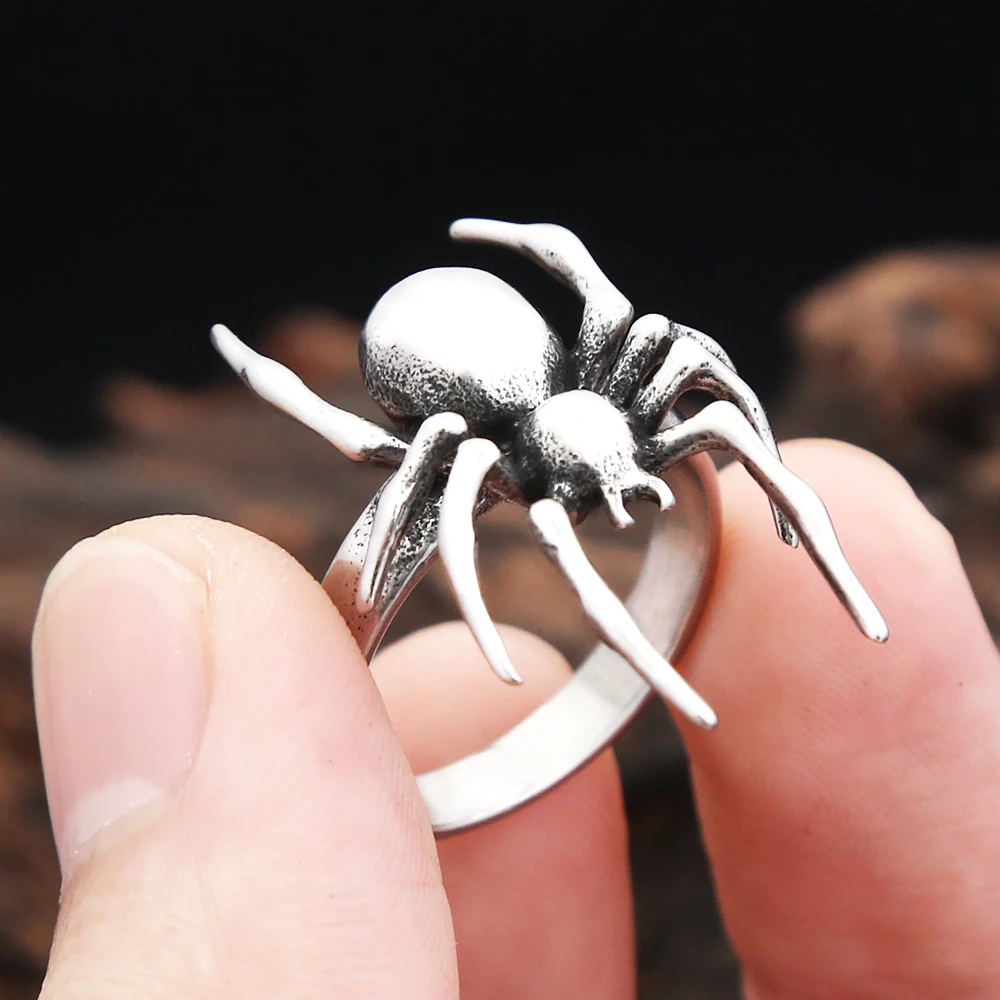 New Vintage Punk Spider Ring 316L Stainless Steel Gothic Biker Singular Animal Rings For Men Women Party Jewelry Gifts Wholesale