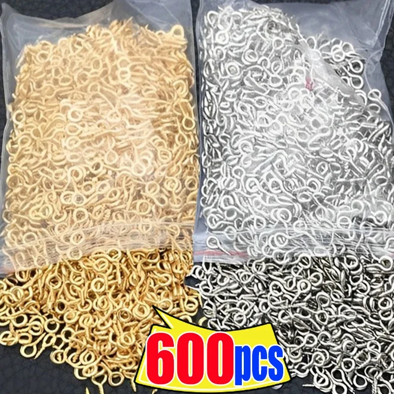 300-600pcs Small Ini Eye Pins Eyepins Hooks Eyelets Screw Threaded Stainless Steel Clasps Hook Jewelry Findings for Making DIY