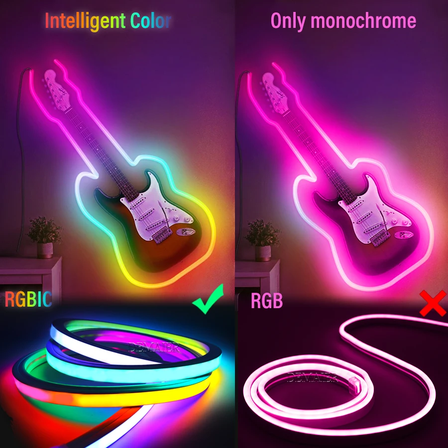 RGBIC Neon Strip Light 5V 1M 2M 3M 5M Flex Neon Tape Lamp Mixcolor Chasing Work With Alexa DIY APP Multicolor Chasing Strips