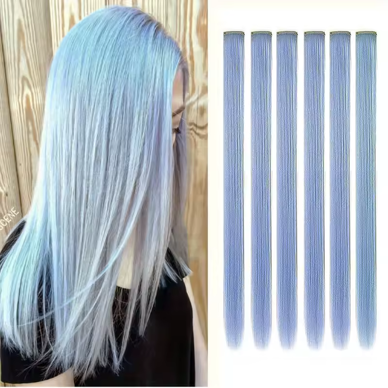 Clip in Hair Extensions Colored Party Highlights 22 inches 6pcs/pack Multi-colors Straight Hair Synthetic Hairpieces Royal Blue - Image 14