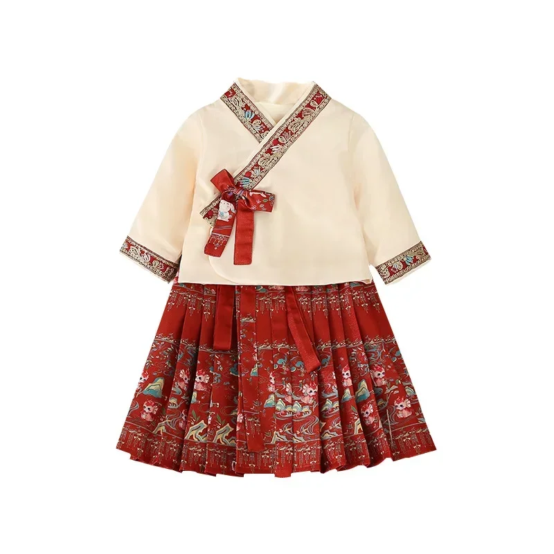 Hanfu 2023 Winter New Girl Dress cute velvet dress horse face skirt