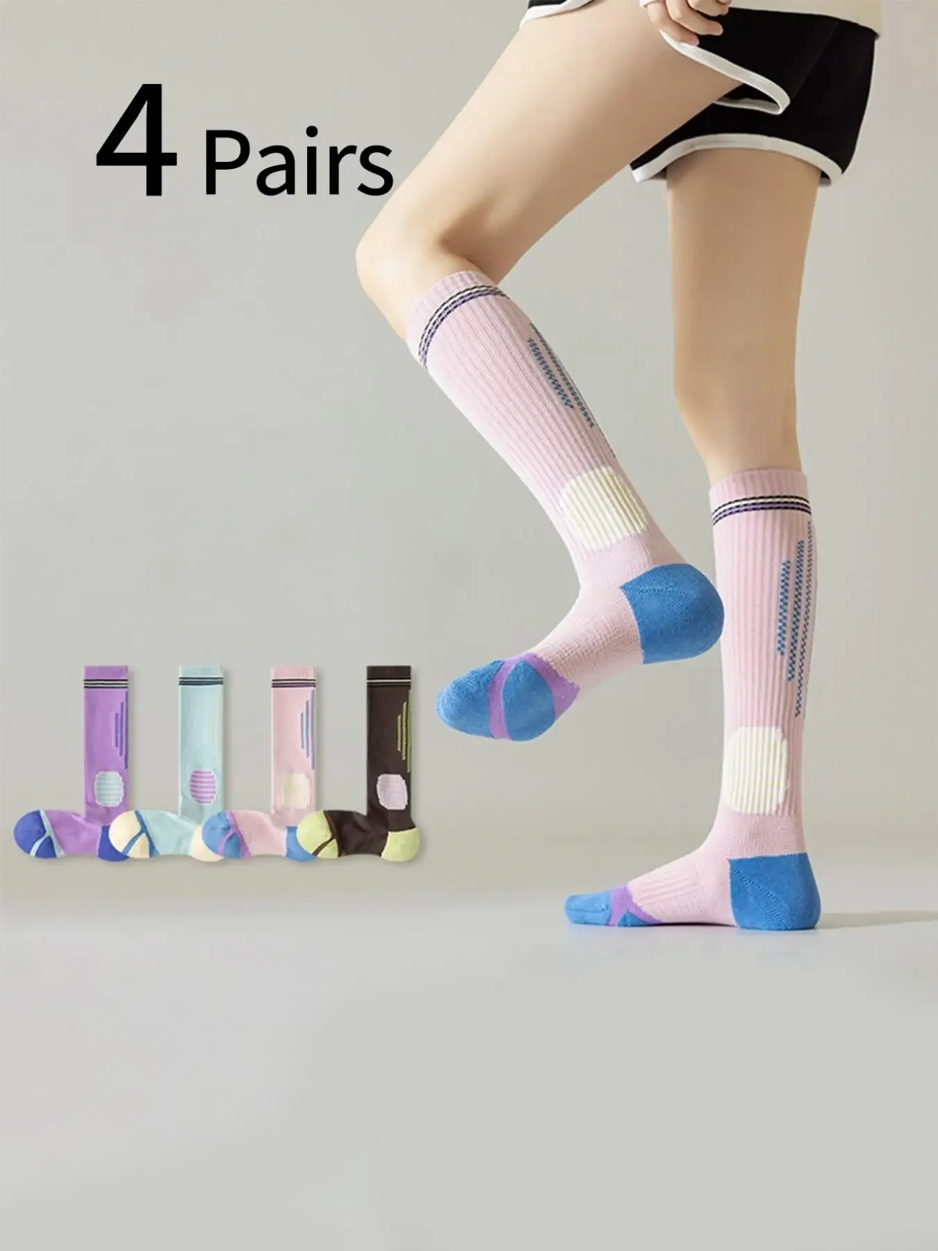 4 pares de calcetines deportivos de compresión para mujer, calcetines deportivos para correr, calcetines atléticos, antideslizantes, con absorción de impactos, calcetines de yoga ajustados, suaves y cómodos, para todas las estaciones, calcetines antideslizantes
