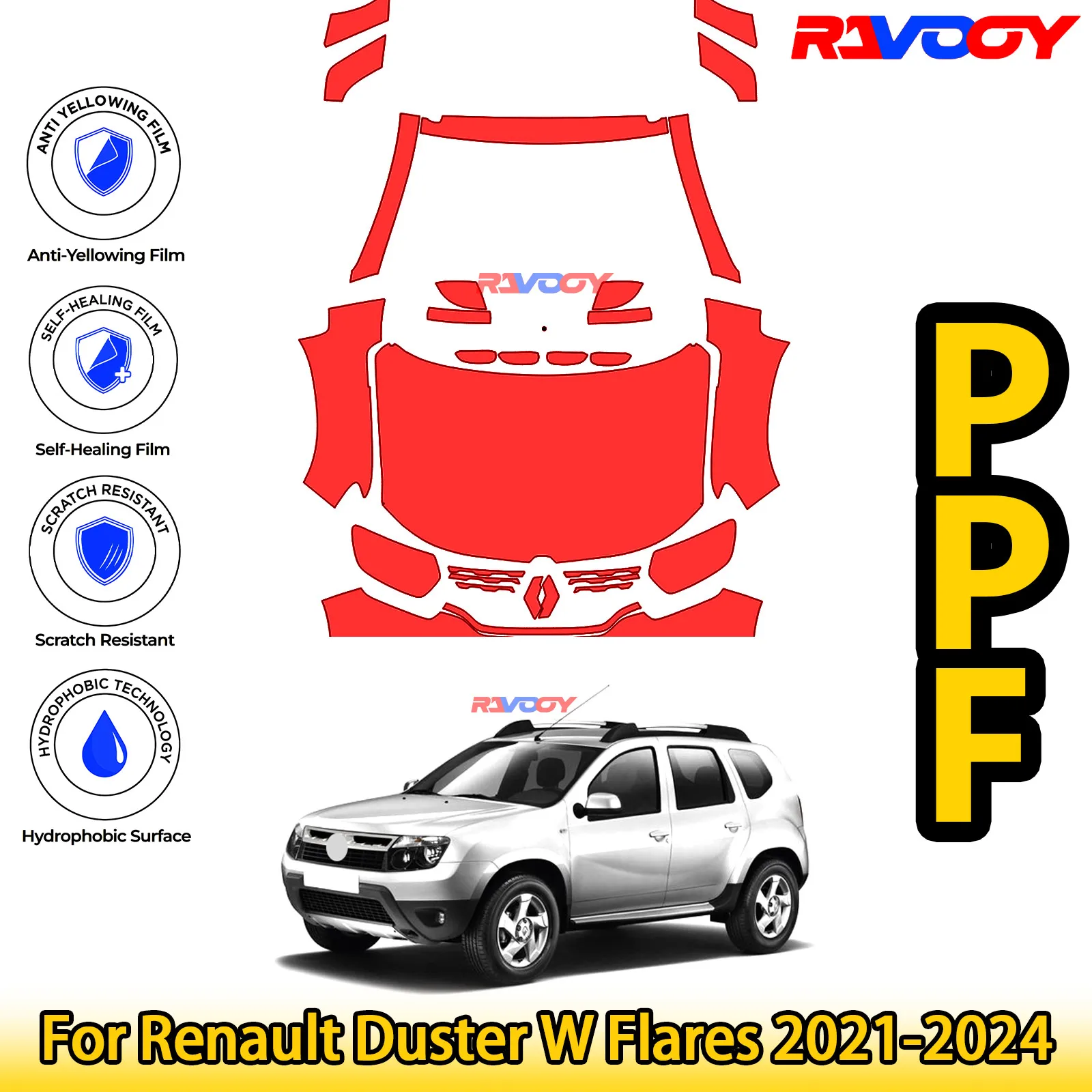 

For Renault Duster W Flares 2021-2024 Glossy Matte Black Precut front PPF Kit Paint Protection Film