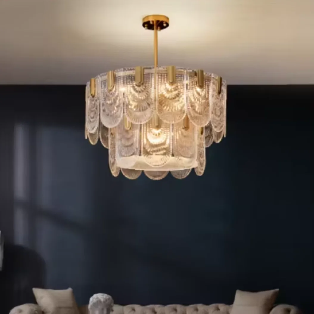 

Hanging Lamp Bedroom bar Hotel Home Double Layer Decorative Modern French Copper Glass Crystal Chandelier