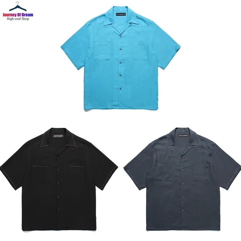Latest Brand WACKO MARIA 25SS Embroidery Bright Line Solid Breathable Loose Casual Hawaiian Short Sleeve Shirt