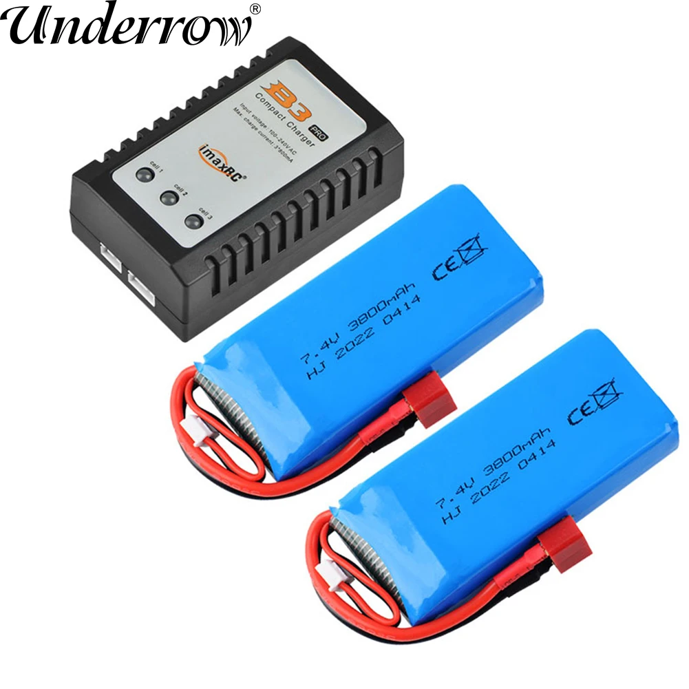 7.4V 3800mAh 2S Lipo Battery with Imax B3 Charger For Wltoys 144001/14401 0/ 124017/124019/124018/12428 RC Car