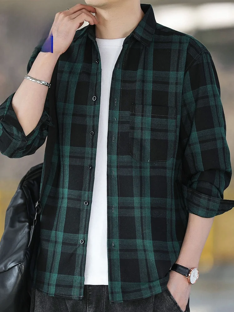 

Мужская рубашка в клетку с длинным рукавом, повседневная, винтажная, свободного кроя, деловая, дышащая, из смесового полиэстера и хлопка