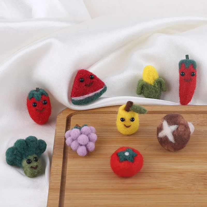 1pcs Diy Accessories Wool Felt Cute Cartoon Fun Fruit And Vegetable Watermelon Grape Strawberry Corn Handmade Material