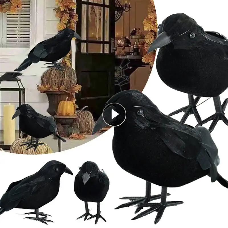 Modelo animal do corvo preto do Dia das Bruxas, Decoração do pássaro para o partido, Raven Prop, suprimentos assustadores, Decorações Home, 1pc