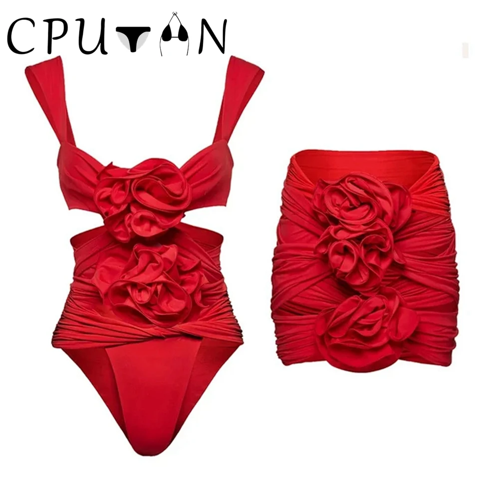 CPUTAN Bikini Women Swimsuits 2025 Female Swimwear Beachwear Skirt Swimming Suit Bathing Suit Bikini Set 3D Flower Biquini Dress