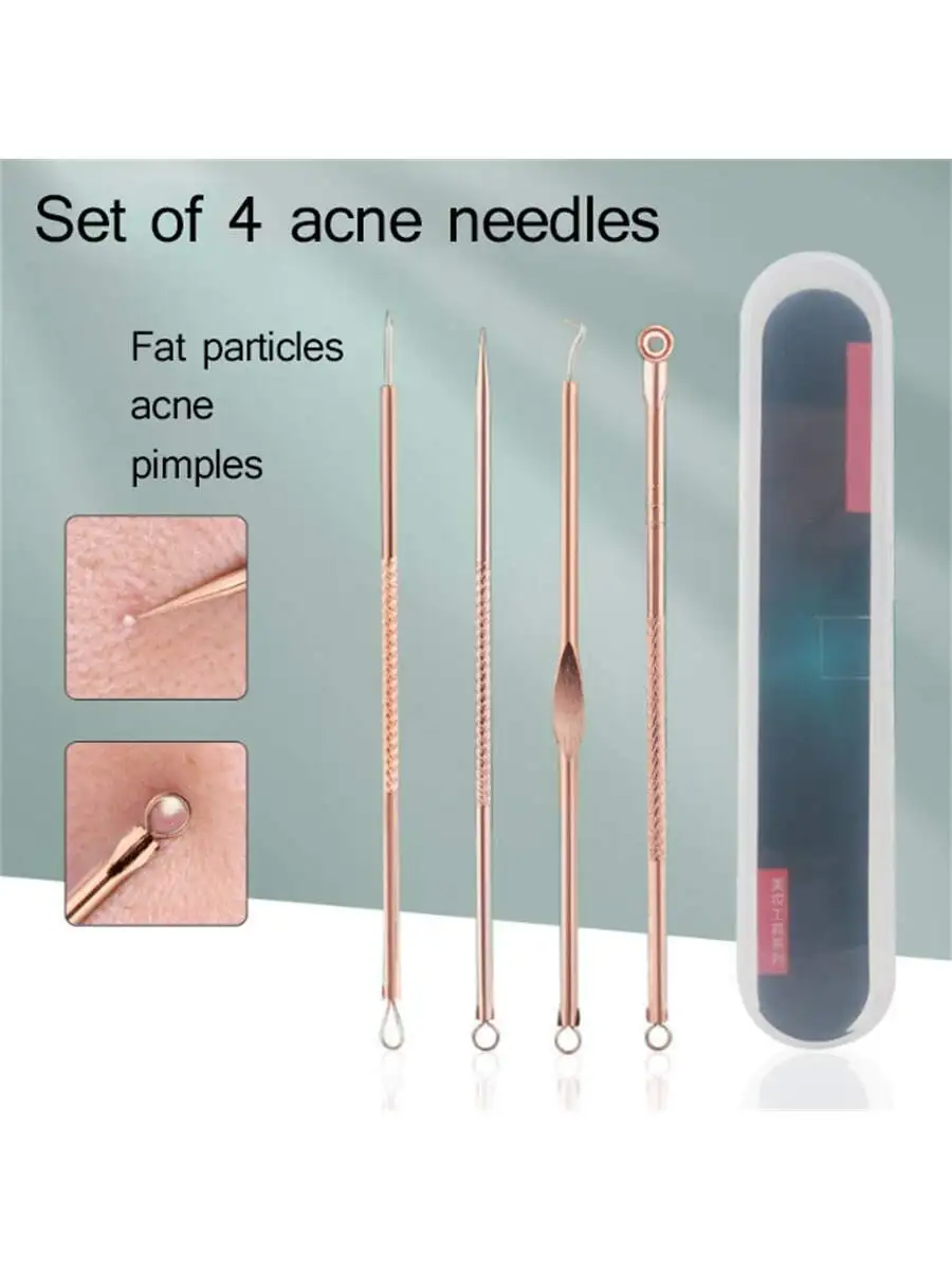 الفولاذ المقاوم للصدأ إزالة حب الشباب إبرة ، ماكياج صالون تجميل ، إبرة إزالة الرؤوس السوداء ، إبرة حب الشباب رئيس مزدوج ، 4 قطعة