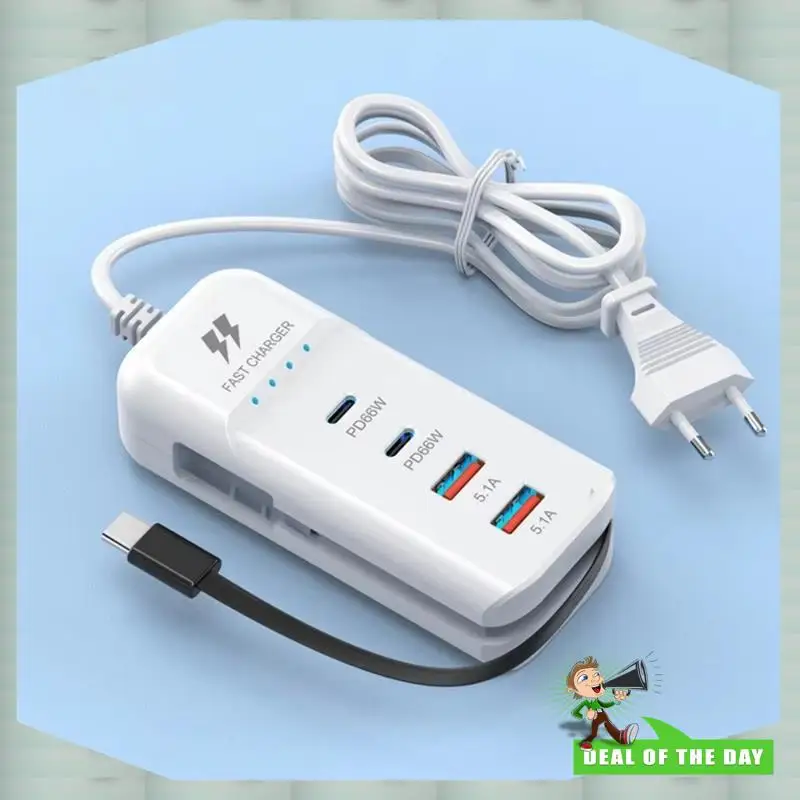تسليم 24 ساعة USB مهايئ توزيع 4 منافذ USB نوع C تمديد الجدار شاحن 66 واط PD شحن سريع نوع C كابل المقبس المخرج (الاتحاد الأوروبي)