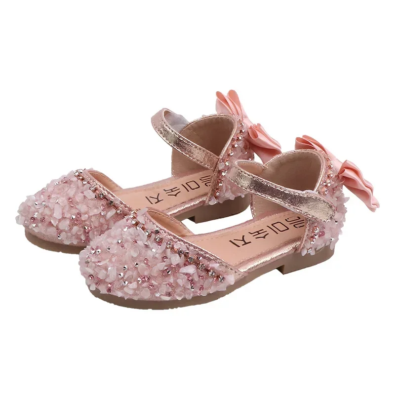 Ragazze Fashion Princess Flats Shoes Crystal Bow School Student sandali morbidi bambini Pu Flat Baby Rhinestone Toddler Footwear