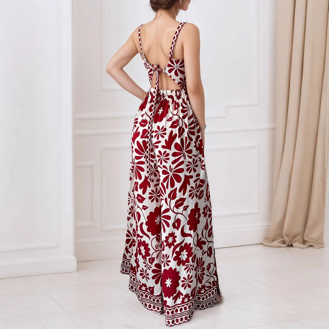 

Sexy Halter Printed Wide-leg Women's Jumpsuit Fashion Irregular Split Wide-leg Pants Slim Elegant Female Beach Vacation Jumpsuit