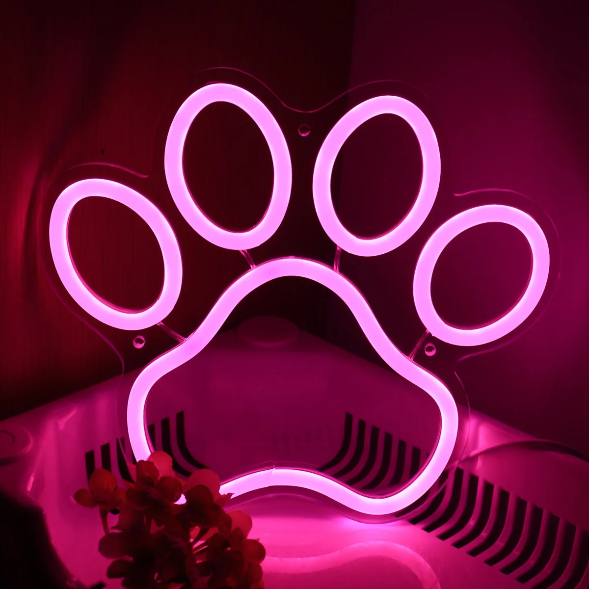 1pc Pink Cat Paw Neon Sign Night Light Mood Lamop For Pet Store Room Shop Decoration 9.25\'\'*8.27\'\'