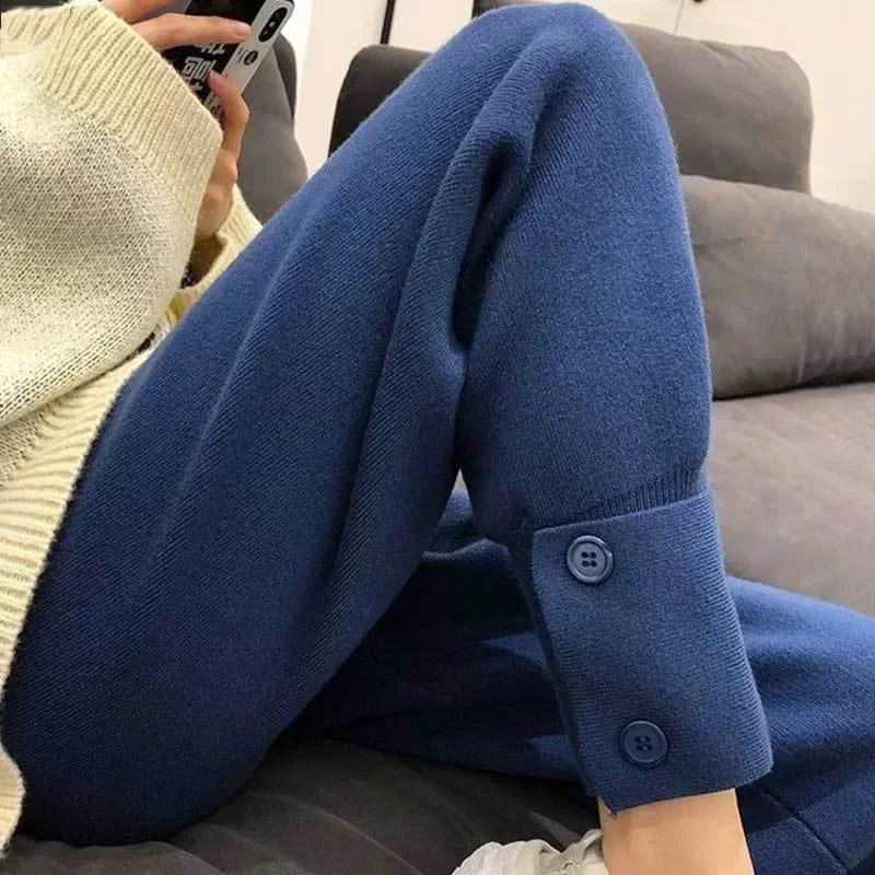 

Knitted Warm Casual Harem Pants Autumn Winter High Waist Thicken Pantalon Korean Fashion Womens Baggy Joggers 95cm Sweatpants