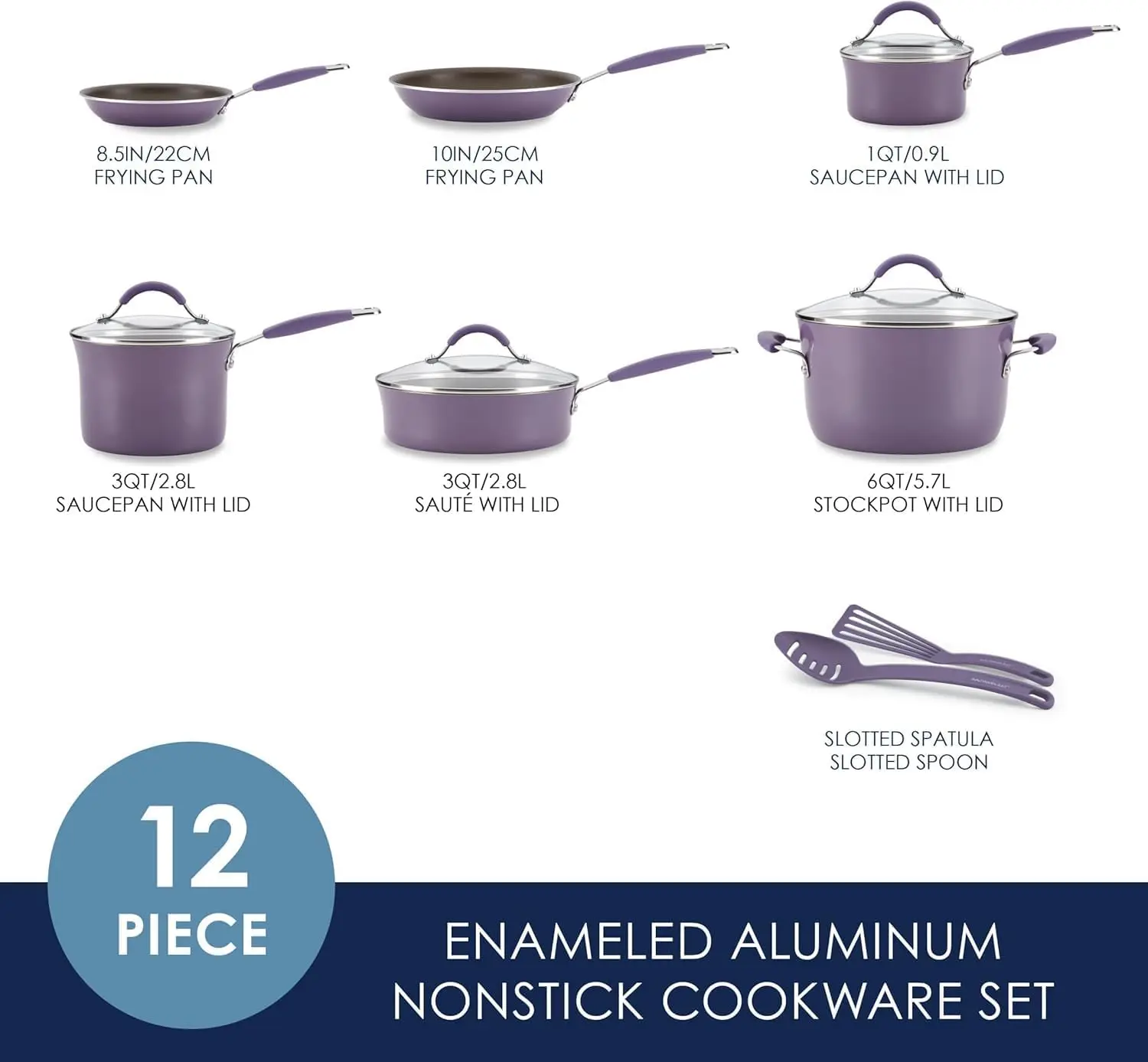 Nonstick Cookware Pots and Pans Set, 12 Piece, Lavender Purple