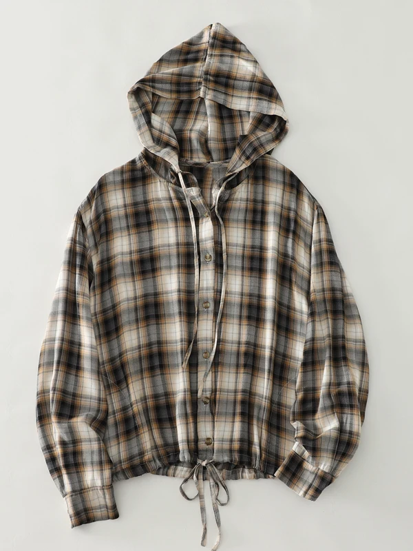 

Korean Sle Breathable Long Sve Hat irt Women's Loose Fit Autumn Outerwear Thin Tagl Color Weave Plaid Design