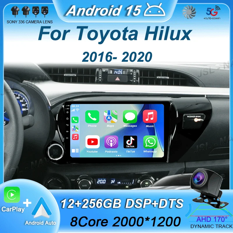 

2 Din стерео Android 15 для Toyota Hilux 2016-2020 Автомобильный радиоприемник с экраном Мультимедийный плеер Навигация GPS Головное устройство Авторадио
