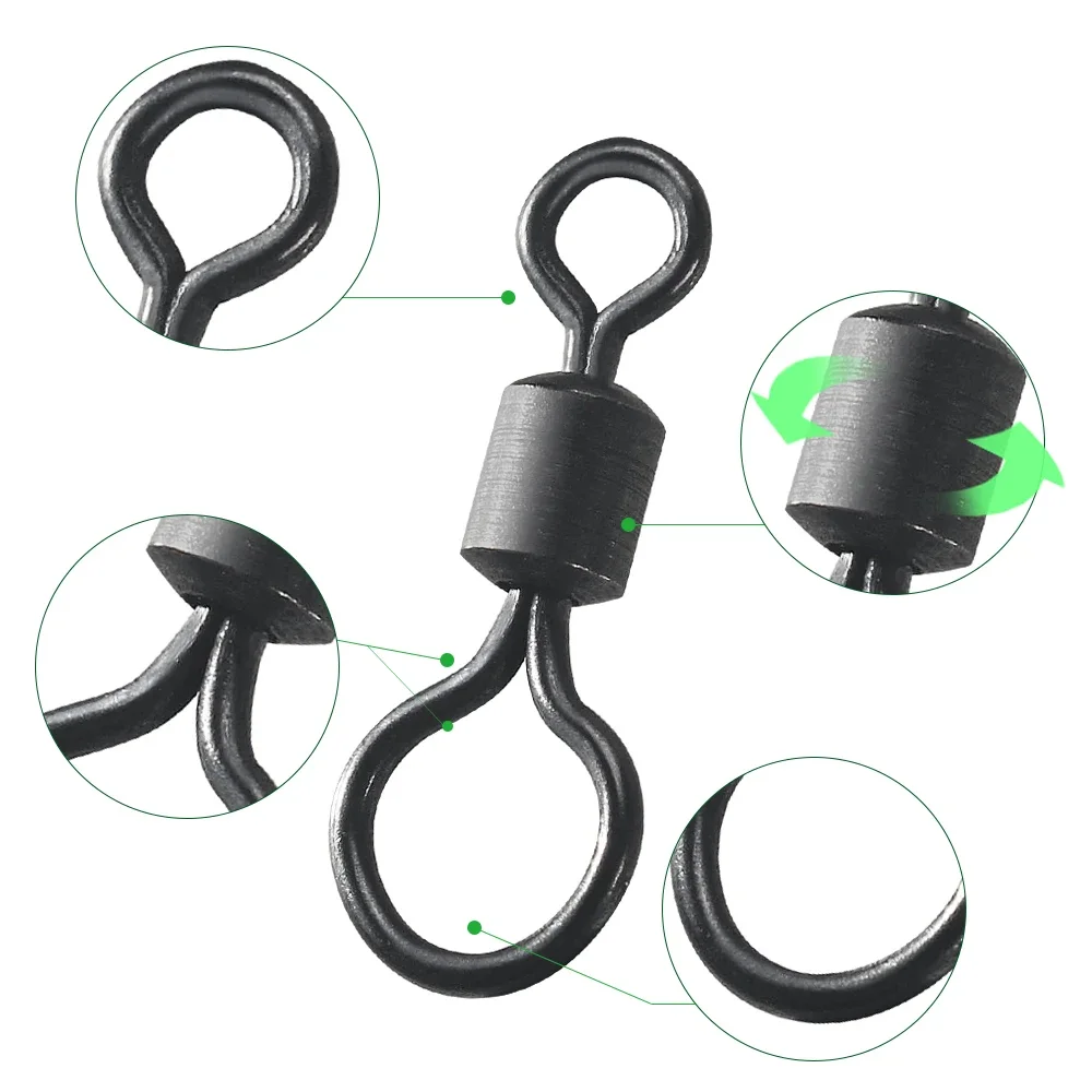 DNDYUJU 100pcs Carp Fishing Swivel Big Eye Rolling Swivels Matt Black Carp Quick Change Connector Fishing Hooks Lure Accessories