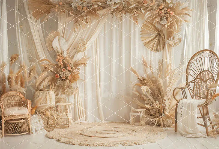 Mehofond Photography Backdrop Boho Wall Pregnant Portrait Girl Birthday Party Pampas Grass Window Curtain Decor Photo Background