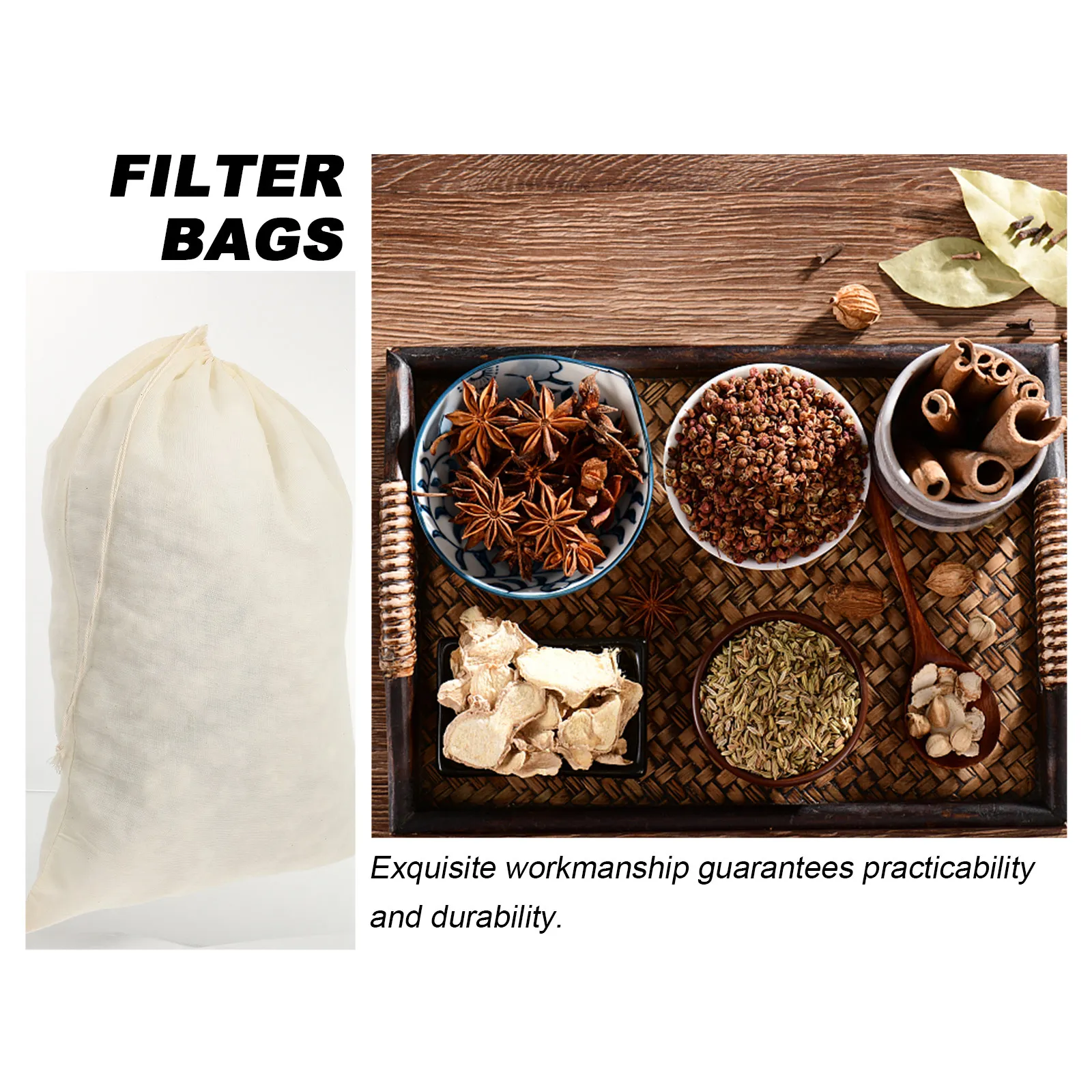 6 Pack Beige Drawstring Strainer Filter Bags Reusable Tea Brewing Kitchen Filtration Accessories