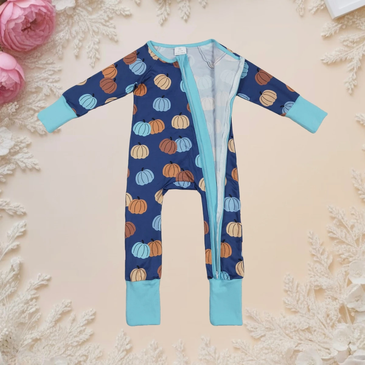 

Boy Newborn Playsuit Toddler Infant Fall Baby Romper Kids Long Sleeve Crewneck Zipper Jumpsuit Colorful Pumpkins Fashion Clothes