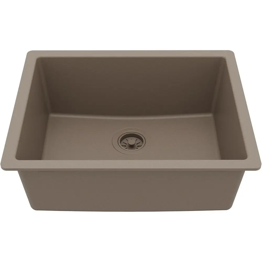 Undermount 24.38 in Single Bowl Quartz Kitchen Sink in Concrete