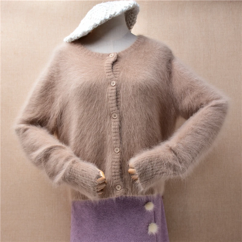 

Women Mujer Autumn Winter Clothing Hairy Mink Cashmere Knitted Cropped Top Loose Cardigans Angora Fur Sweater Jacket Coat Pull