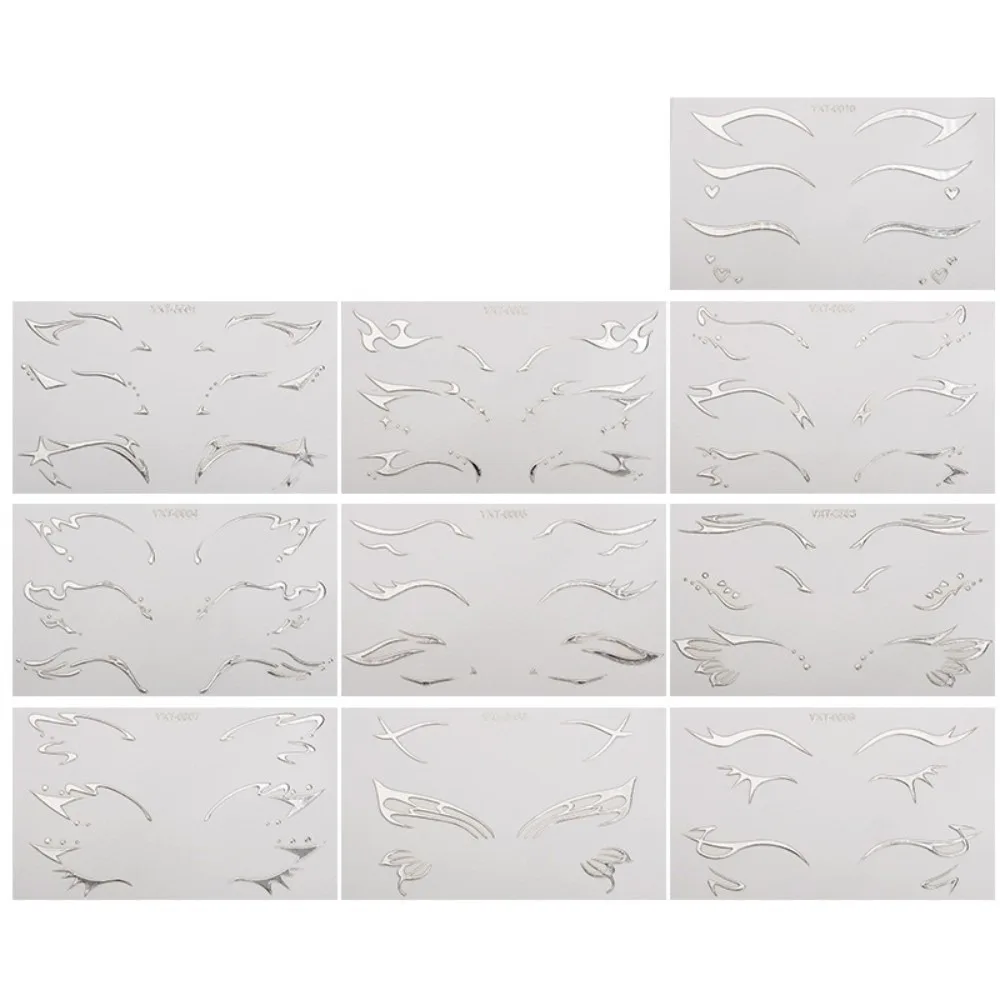 10 PCS Waterproof Eyeliner Eyebrows Tattoo Stickers Aurora Glitter Laser Eye Make-up Stickers Gold Silver