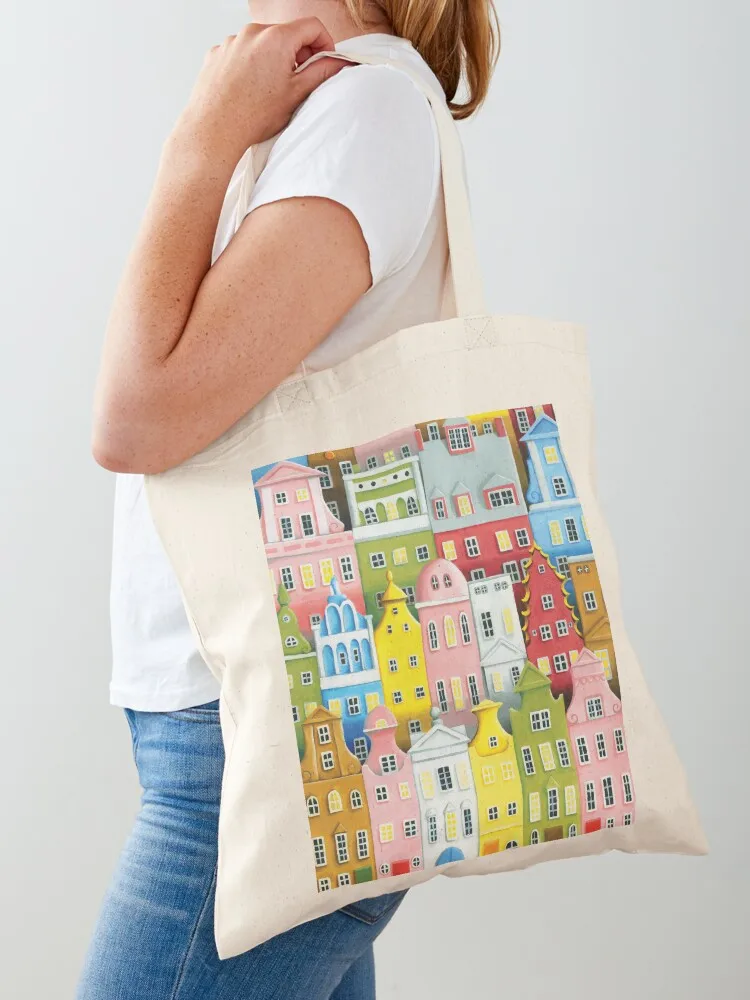 Cityscape Bright Town Houses by Spencer Maybe Tote Bag personalized tote canvas tote sacs de shopping