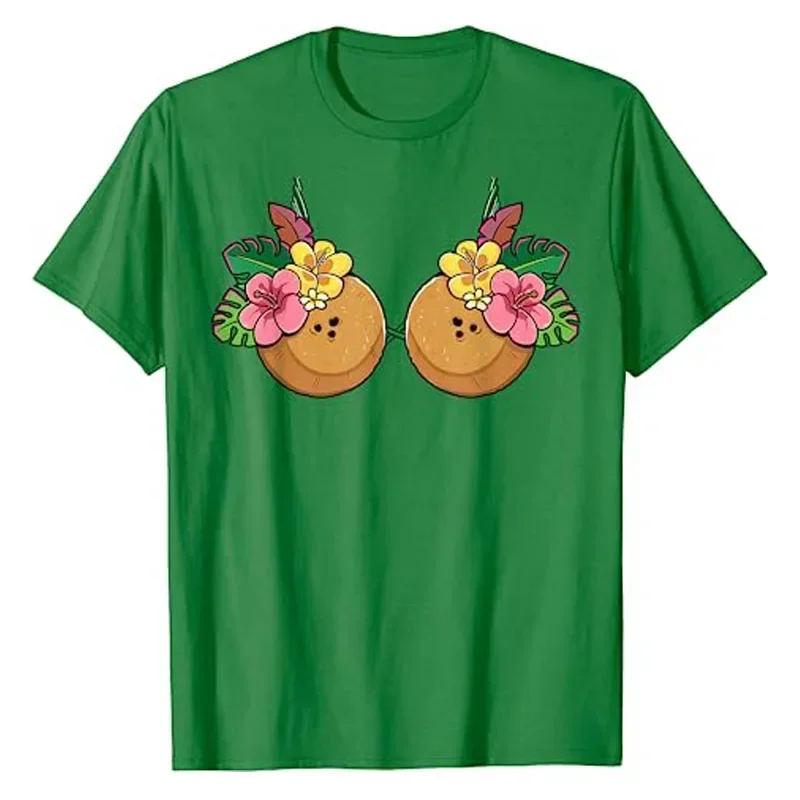 Coconut Bra Costume Hawaiian Tropical Luau Party Women T-Shirt Beach & Luau Soiree Graphic Tee Tops Summer Fashion Party Clothes