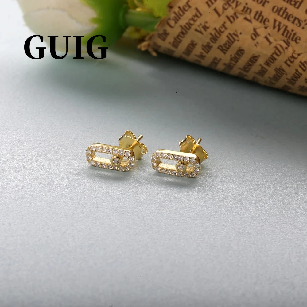 GUIG - High-quality mini non-movable diamond women's earrings. High-quality zircon oval earrings.