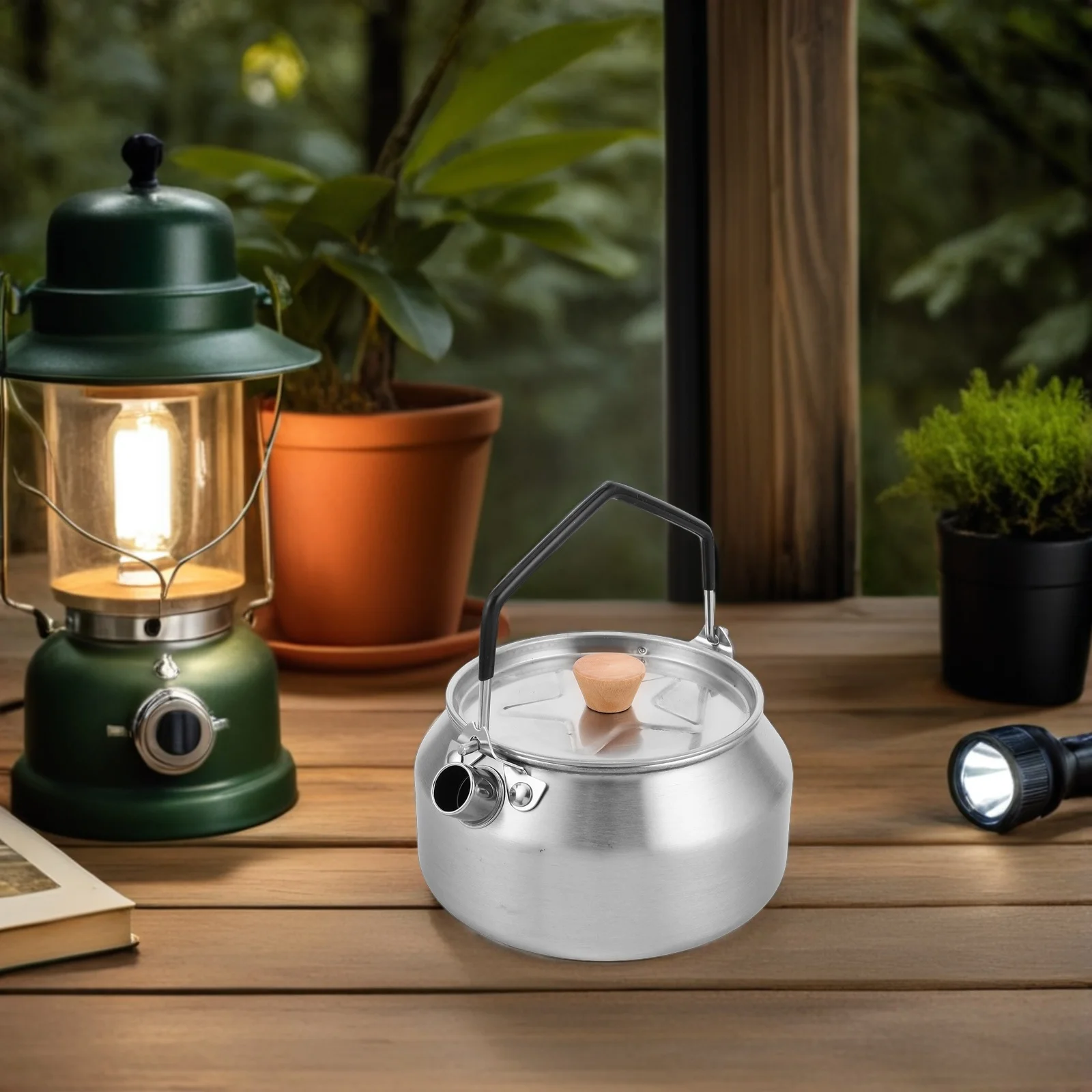 

1L Outdoor Camping Kettle Stainless Steel Portable Tea Pot Compact Lightweight Stovetop Water Heater for Travel Hiking