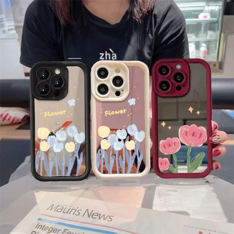 Tulip Flower Mirror Case For Samsung Galaxy S26 Ultra S25 A56 A55 A17 A07 A57 A36 A26 A16 A54 A14 A15 A25 A35 A06 S24 FE Plus