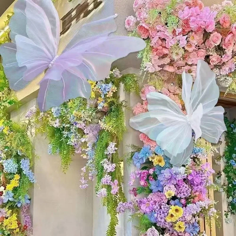 50cm Seidengarn Künstlicher Schmetterling 3D Outdoor Einkaufszentrum Hochzeit Festival Dekoration Hohle Große Hängende Tüll-Schmetterlinge – Detail 1
