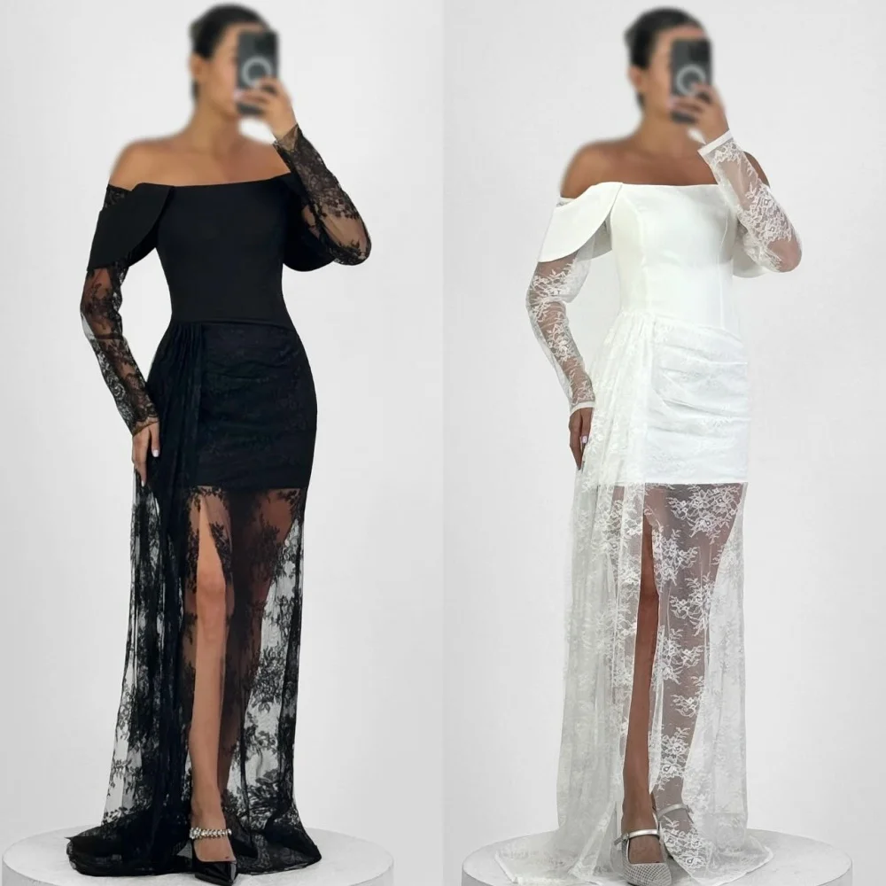 Abiti lunghi personalizzati eleganti classici in jersey di pizzo increspato A-line con spalle scoperte Abiti per occasioni su misura Taglie disponibili Sexy