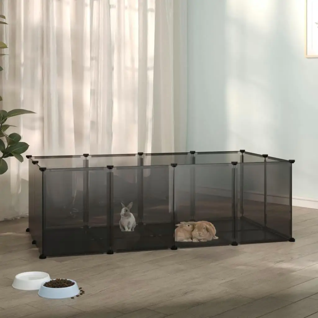 Black Small Animal Cage 144x74x46.5 cm - Durable PP & Steel Pet Habitat