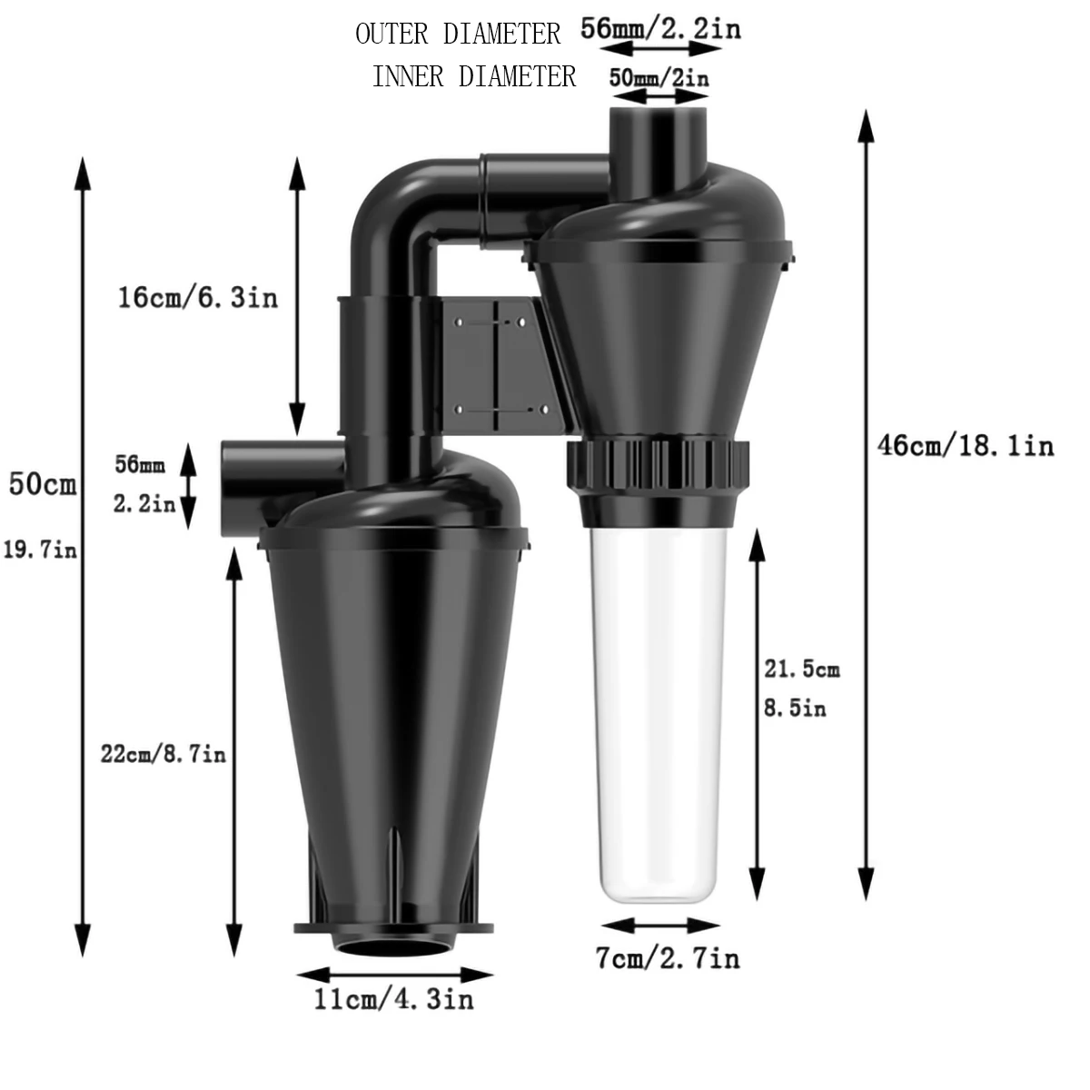 Double Filtration - Cyclone Dust Collector, 50mm/2\'\' DIY Turbocharged Woodworking Filter Industrial Separator Collector Canister