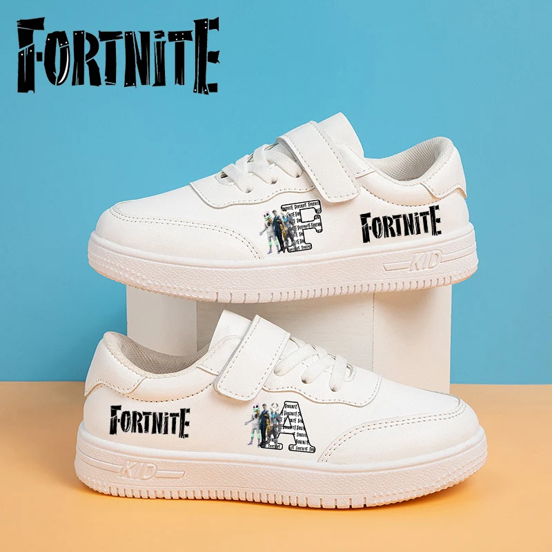 

Fortnites Boy Sport Shoes Cartoon Letter A-Z Sneakers Casual Board Shoes Leather Soft Soled White Shoes Birthday Gift Hot Sale