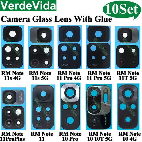 10Set For Xiaomi Redmi Note 11 10 Pro Plus 4G 11s 5G 10Pro 10T 9s 9Pro Back Camera Lens Glass With Sticker Replacement Repair