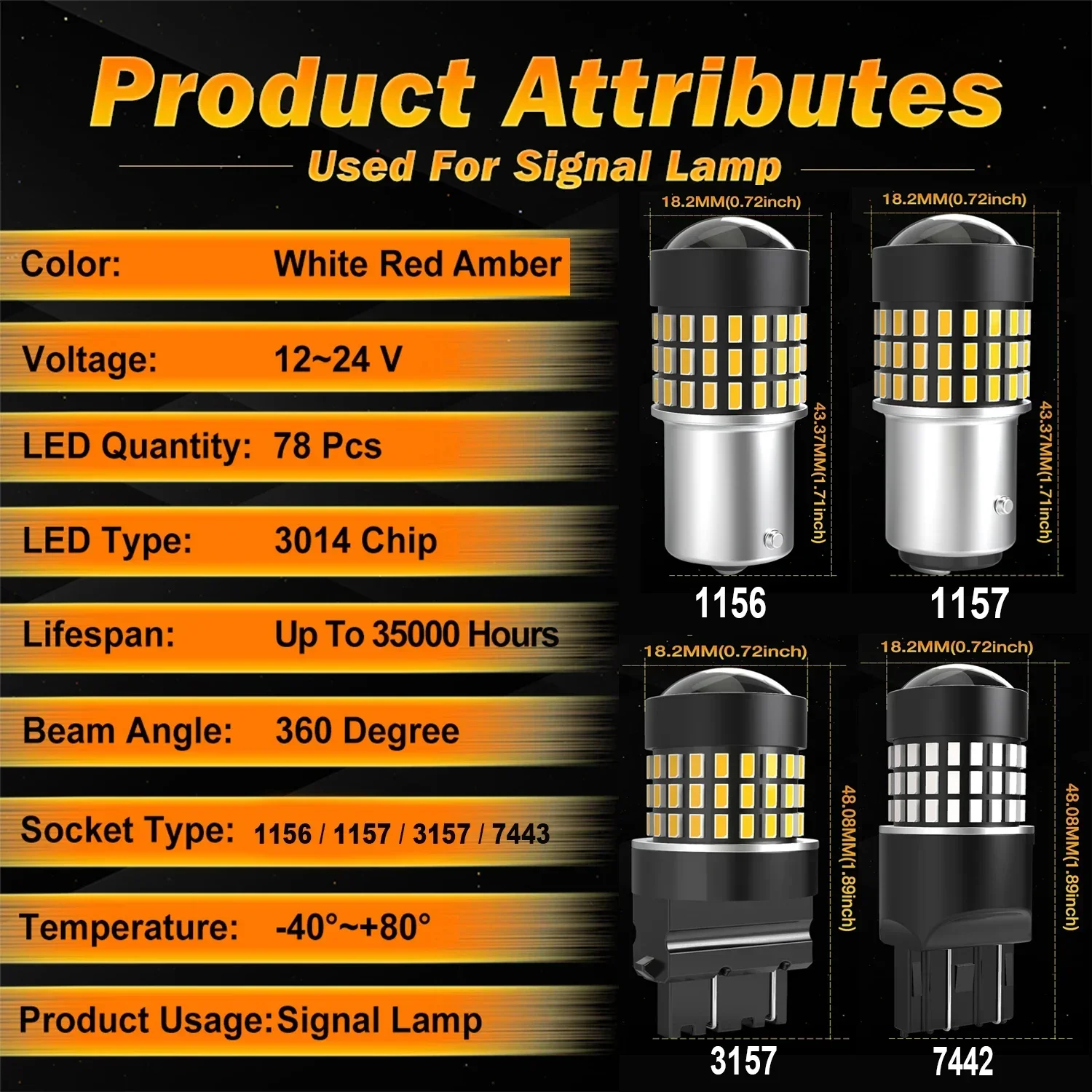 4X LED Turn Signal Bulb 1156 1157 3157 7443 Plug and Play Canbus Error Free For Mini Cooper Opel Seat BMW Ford Volvo Chevrolet