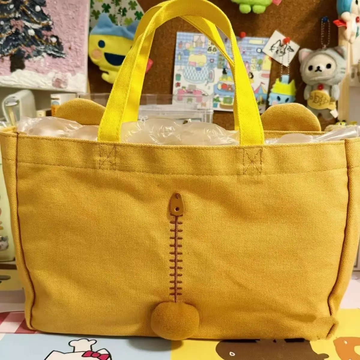 Japanese cartoon cute rilakkuma pain bag storage bag transparent layer beach doll bag shoulder handbag clothes organizer