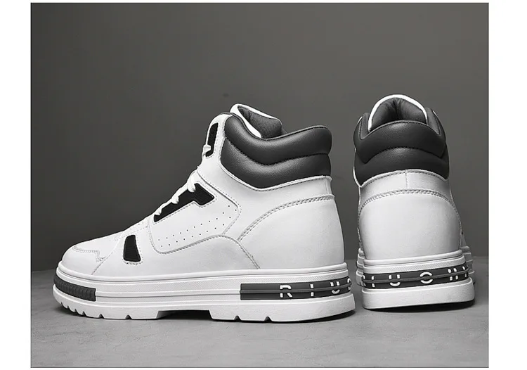 New Height Increasing 6/8CM Men's Leather Boots Breathable Casual Shoes Athletic Jogging Gym Shoes Fashion Leather Sports Shoes