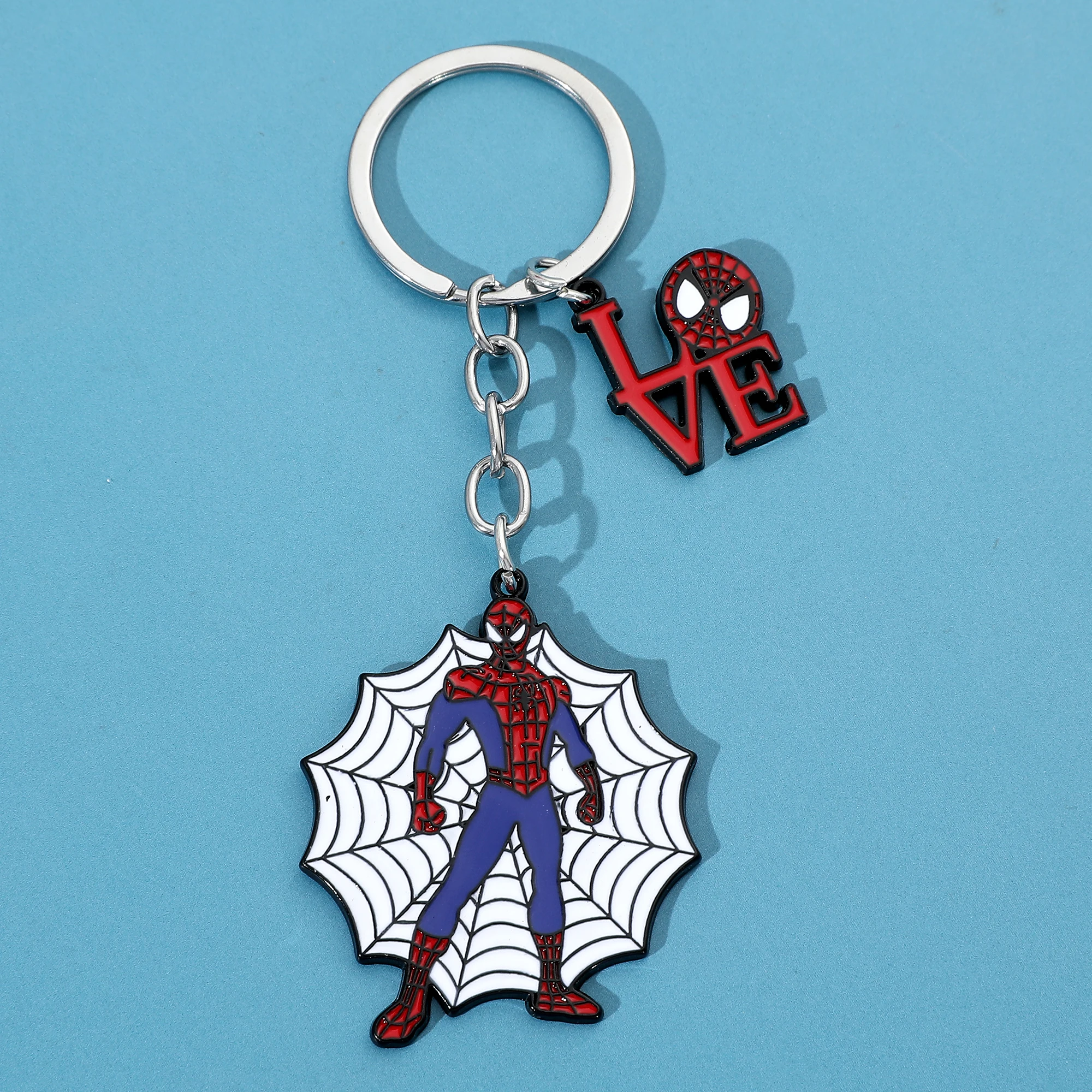 Superhero Spiderman Model Keychain Marvel The Avengers Spider Man Keyrings Cartoon Figure Key Holder for Backpack Ornament