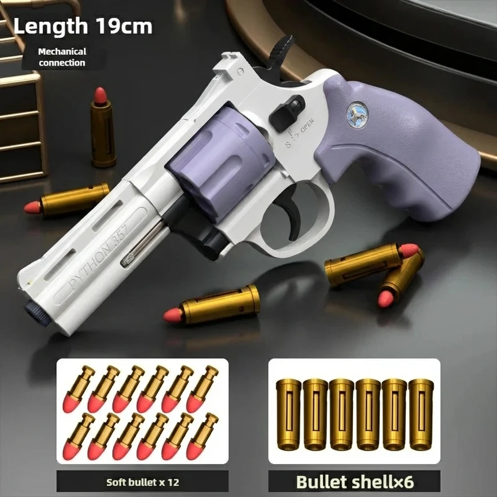 Soft Bullet Toy Revolver Gun for Kids One-Key Detachable Ejecting Continuous Shooting Pistol