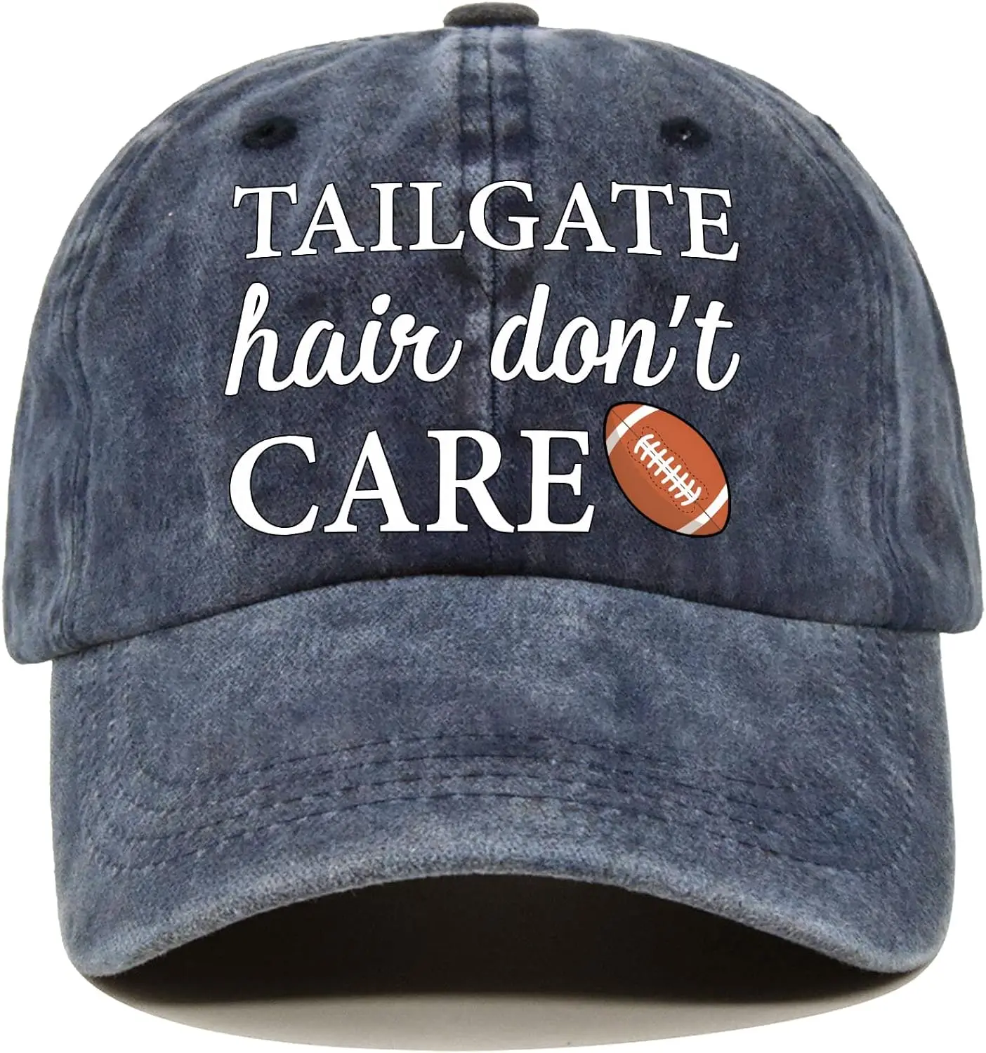 Tailgate Hair Don't Care Distressed Washed Blue Baseball Cap, Vintage Adjustable Cotton Cap, Hat Gift for Football Lovers